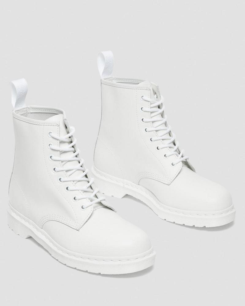 White Men's Dr Martens 1460 Mono Smooth Leather Lace Up Boots | CA 518GSO